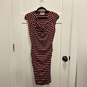 Nicole Miller Cowl Neck Ruched Midi Dress